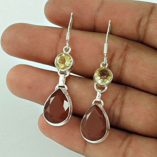 Woman Gift Natural Carnelian Dangle Earrings 925 Silver D12