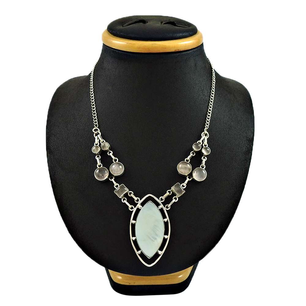 Natural Mother Of Pearl Gemstone Cluster Necklace 925 Sterling Silver Jewelry A1