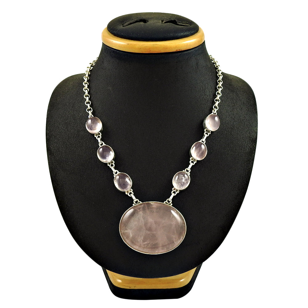 Natural Rose Quartz Gemstone Bohemian Christmas Gift Necklace 925 Silver A1