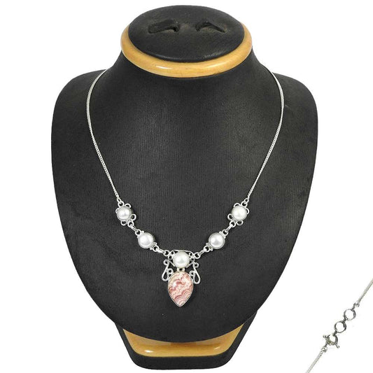 Woman Gift Natural Rhodochrosite Cluster Boho Necklace 925 Silver E1