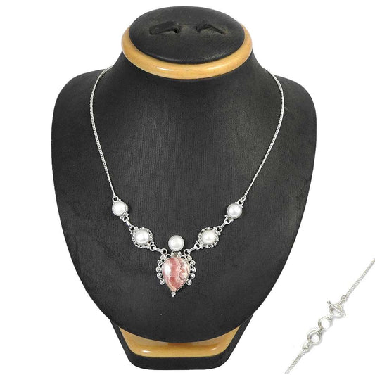 Woman Gift 925 Silver Natural Rhodochrosite Gemstone Cluster Necklace H1