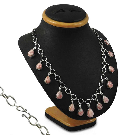 Woman Gift 925 Silver Natural Rhodochrosite Gemstone Cluster Necklace F1