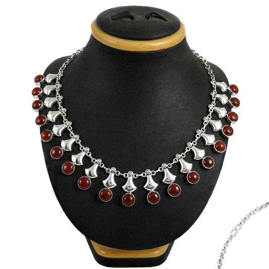 Natural Jasper Gemstone 925 Sterling Silver Cluster Tribal Necklace For Women H1