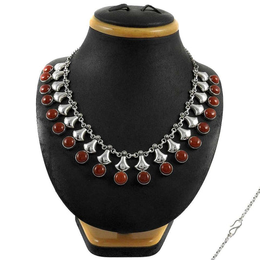 Woman Gift Cluster Vintage Necklace 925 Silver Natural Carnelian Gemstone I1