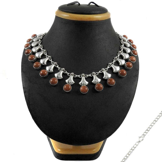 Natural Sunstone Gemstone 925 Silver Cluster Bohemian Necklace For Women J1