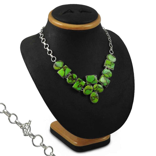 Woman Gift 925 Silver Natural Green Copper Turquoise Cluster Necklace R1