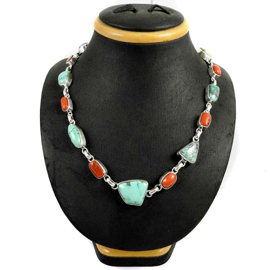 Woman Gift Natural Turquoise Gemstone Cluster Necklace 925 Silver J1