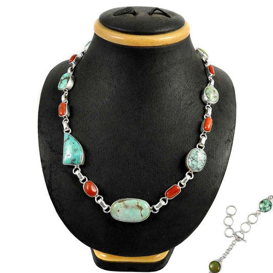 Woman Gift Cluster Necklace 925 Silver Natural Turquoise Gemstone K1