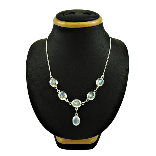 Christmas Gift Natural Rainbow Moonstone Necklace 925 Sterling Silver G1