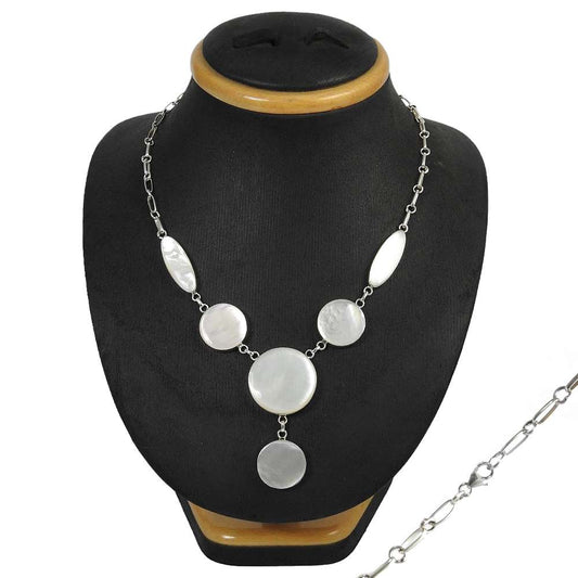 Natural Mother Of Pearl Gemstone Cluster Ethnic Necklace 925 Sterling Silver A1