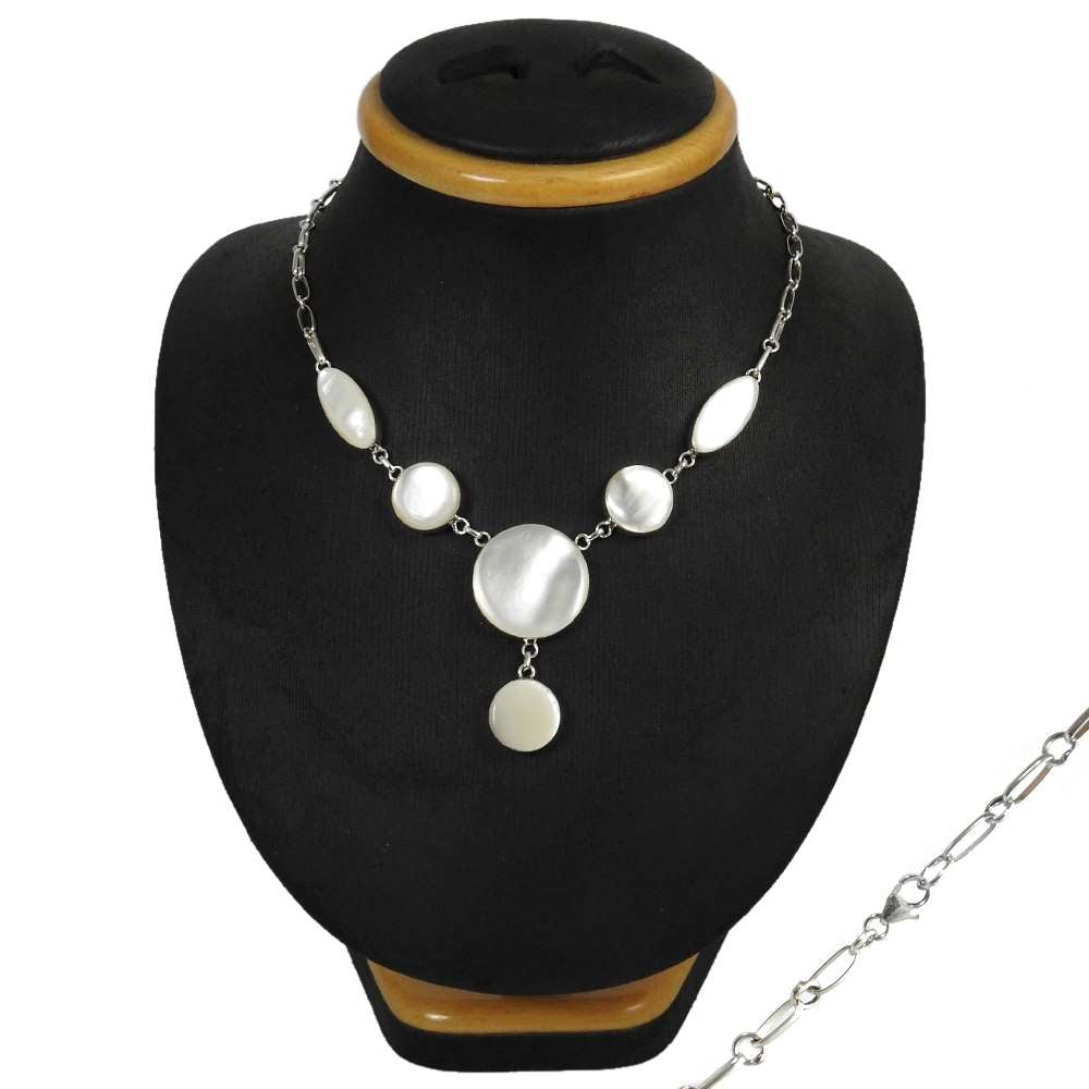 Natural Mother Of Pearl Gemstone Cluster Necklace 925 Silver For Women F2