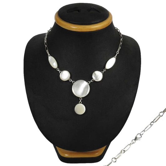 Natural Mother Of Pearl Gemstone Cluster Necklace 925 Silver For Women F2