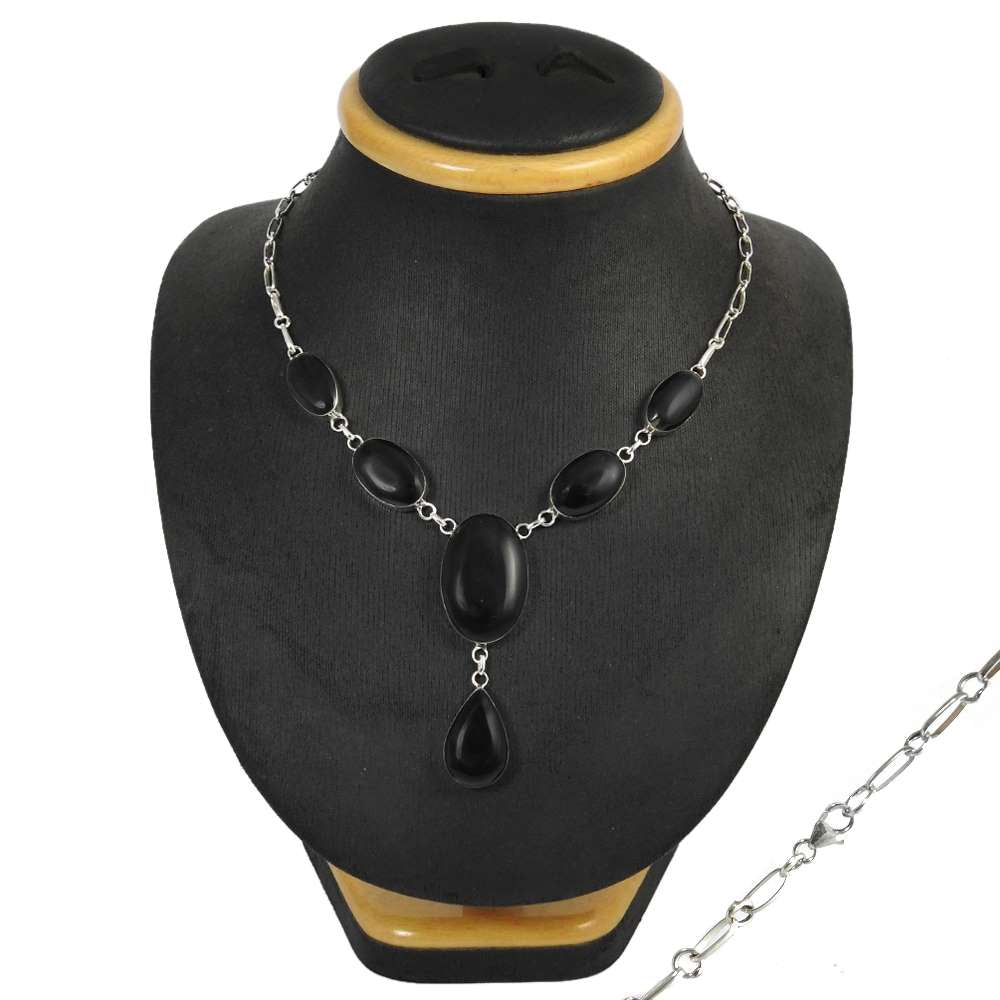 Natural Onyx Gemstone Cluster Boho Necklace 925 Sterling Silver For Girls B10