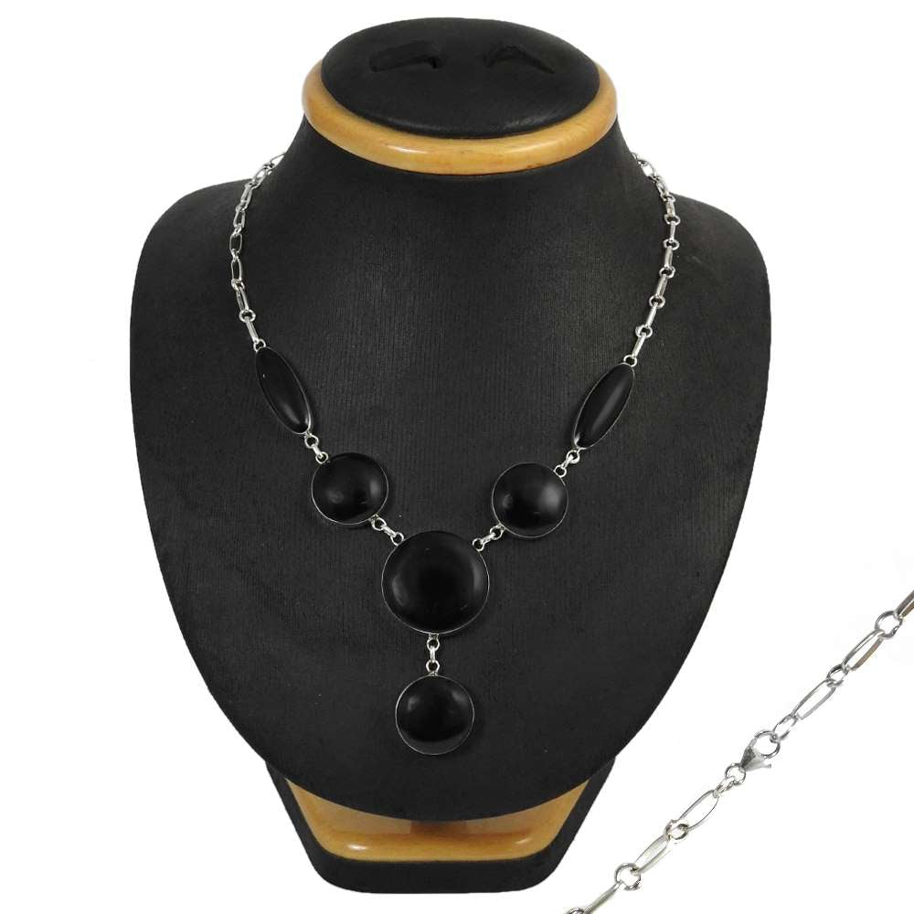 Natural Onyx Gemstone Cluster Ethnic Necklace 925 Sterling Silver For Girls E24