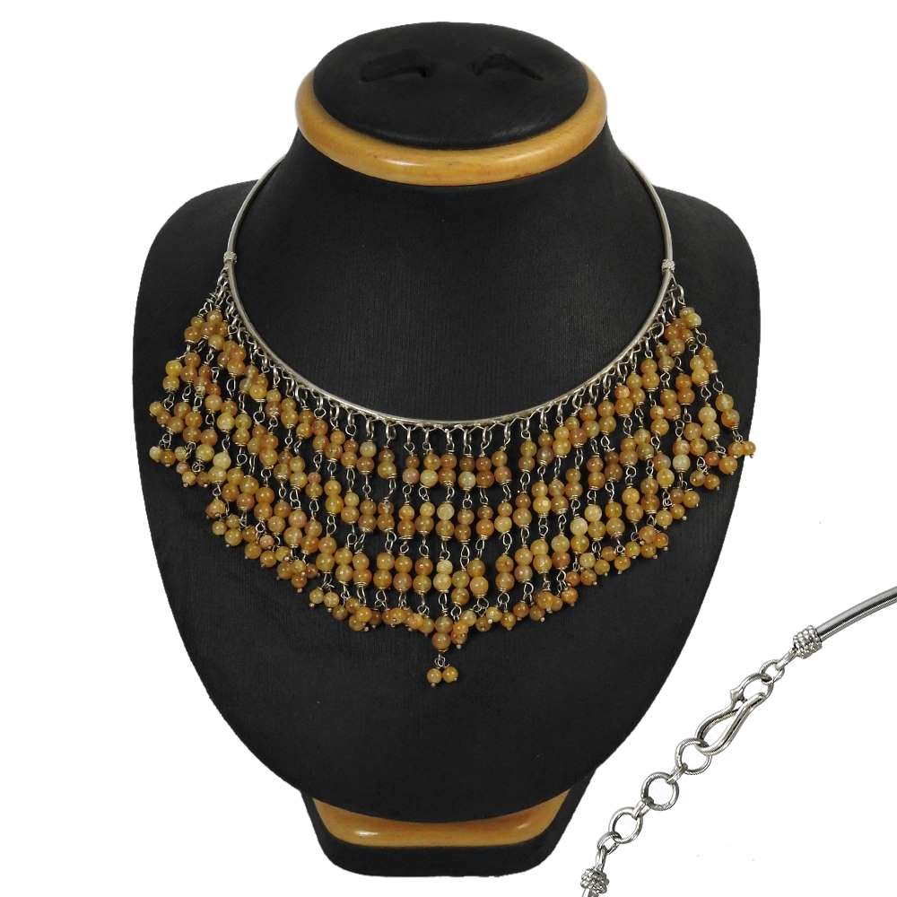 Woman Gift Natural Onyx Gemstone Beaded Necklace 925 Silver J2