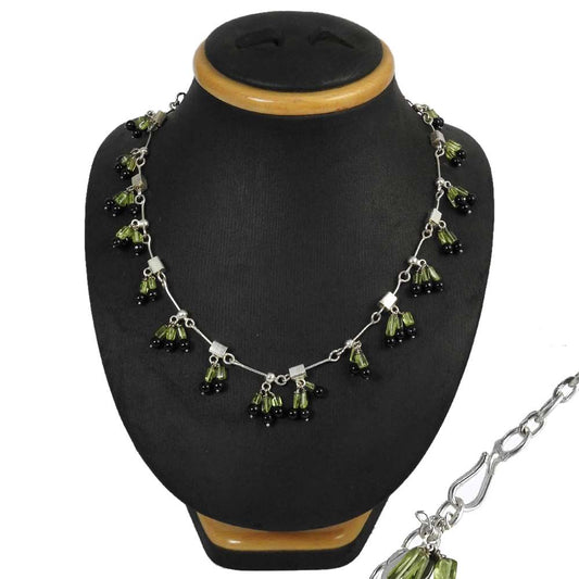 Natural Prehnite Gemstone Cluster Tribal Necklace 925 Silver For Women B1