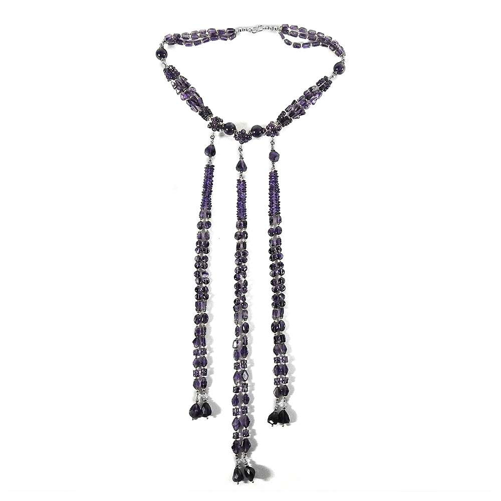 Woman Gift 925 Sterling Silver Natural Amethyst Cluster Beaded Necklace P1