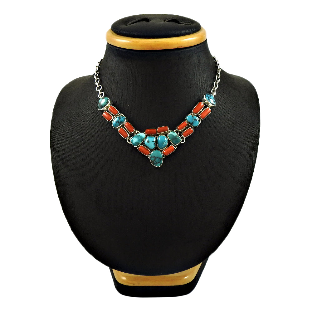 Natural Turquoise Gemstone Necklace 925 Sterling Silver Christmas Gift N1