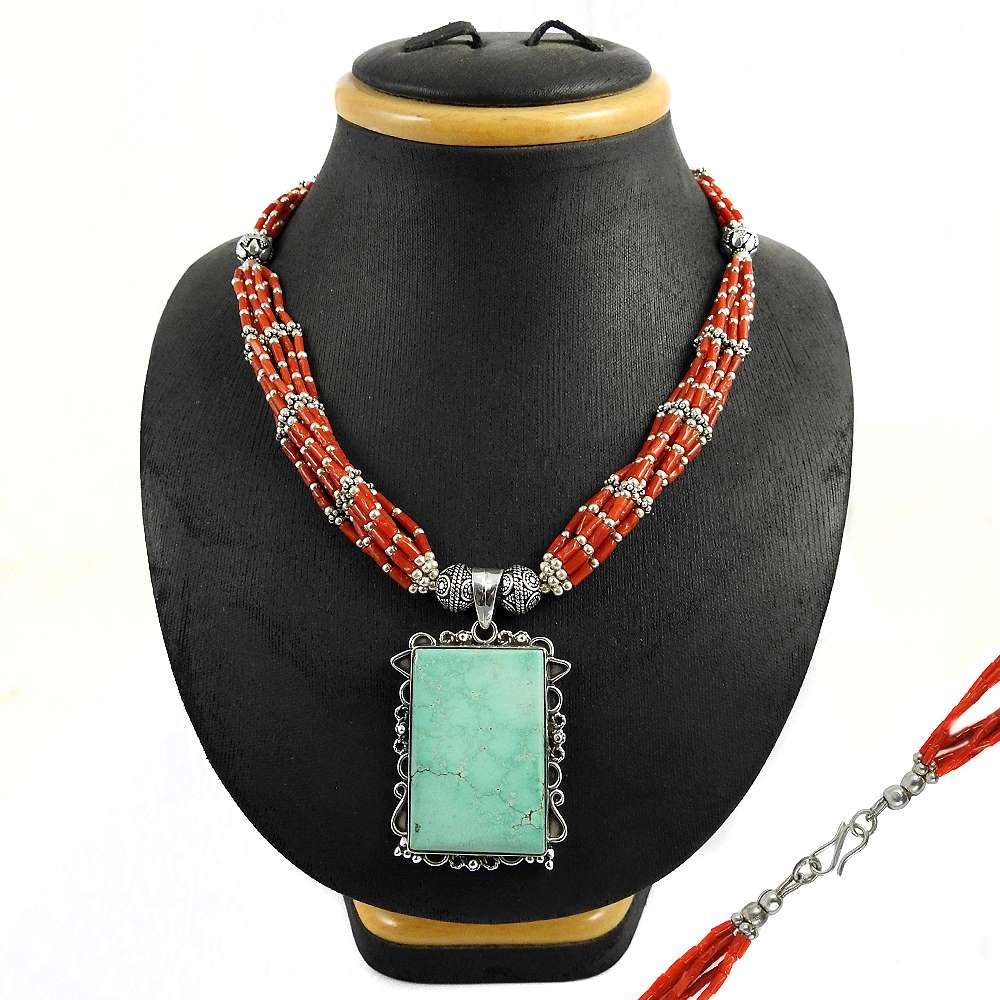 Woman Gift Natural Turquoise Gemstone Necklace 925 Sterling Silver V1