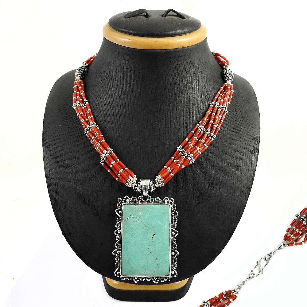 Woman Gift Natural Turquoise Gemstone 925 Sterling Silver Necklace W1