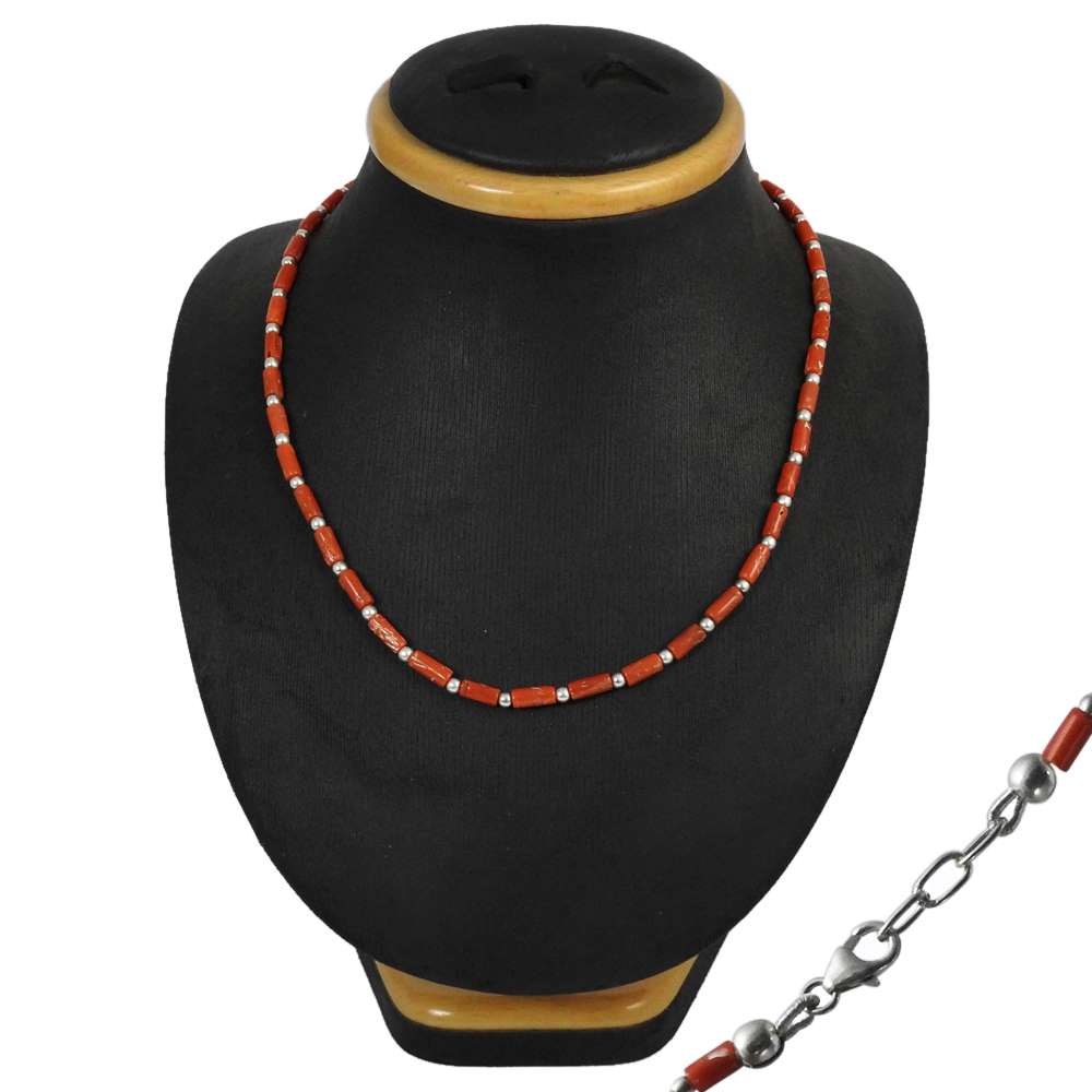 Natural Coral Gemstone 925 Sterling Silver Cluster Garland Necklace For Women Q3