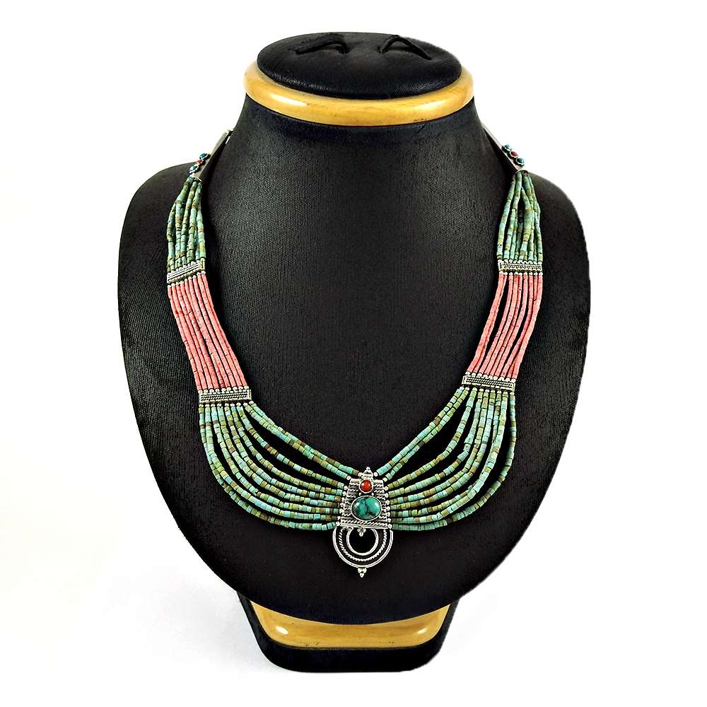 Woman Gift 925 Silver Natural Turquoise Gemstone Cluster Turkish Necklace M4