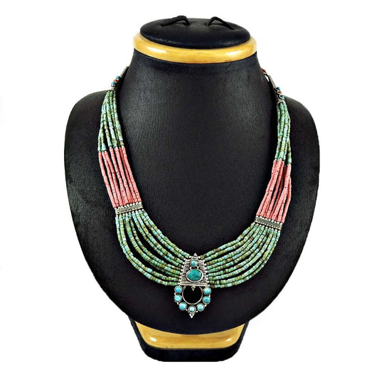 Woman Gift 925 Silver Natural Turquoise Gemstone Cluster Boho Necklace L2