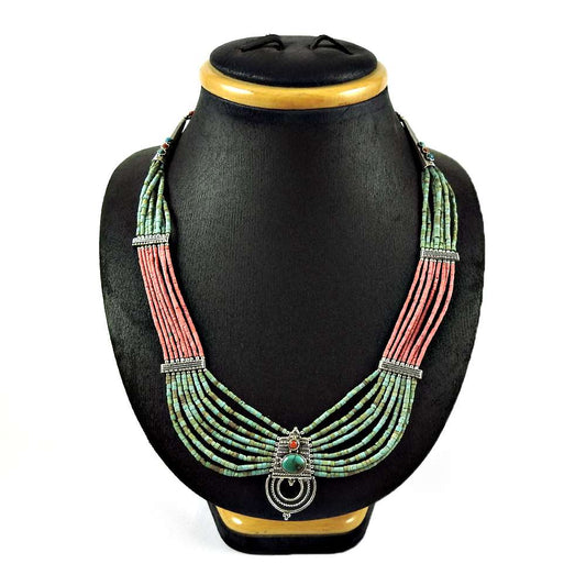Natural Turquoise Gemstone 925 Silver Cluster Bohemian Necklace For Women P4
