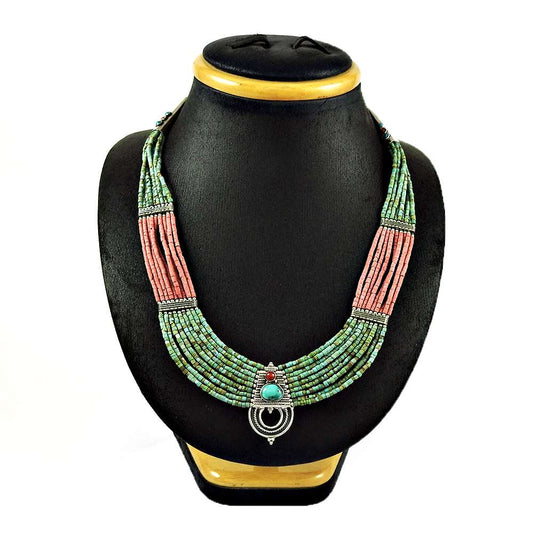 Woman Gift Natural Turquoise Gemstone Cluster Necklace 925 Silver Q4