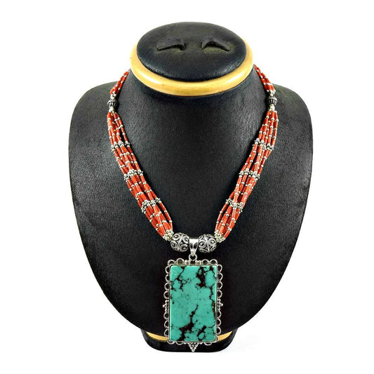 Woman Gift 925 Silver Natural Turquoise Gemstone Cluster Boho Necklace P2