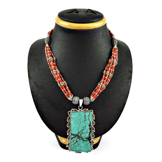 Woman Gift Cluster Necklace 925 Silver Natural Turquoise Gemstone Q2