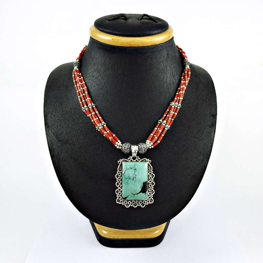 Woman Gift 925 Silver Natural Turquoise Cluster Boho Necklace Y4