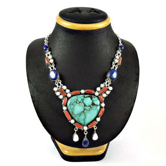 Woman Gift Natural Turquoise Gemstone Necklace 925 Sterling Silver T2