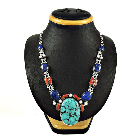 Woman Gift Natural Turquoise Gemstone Necklace 925 Sterling Silver U2