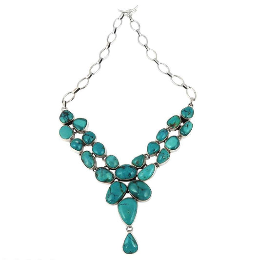 Woman Gift Natural Turquoise Gemstone Cluster Necklace 925 Silver B3