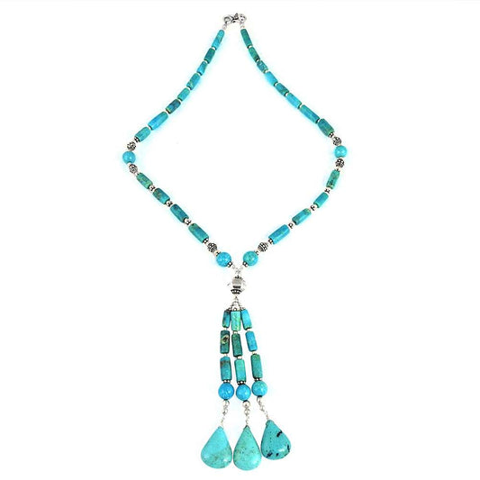 Natural Turquoise Gemstone Beaded Necklace 925 Sterling Silver Indian Jewelry K5