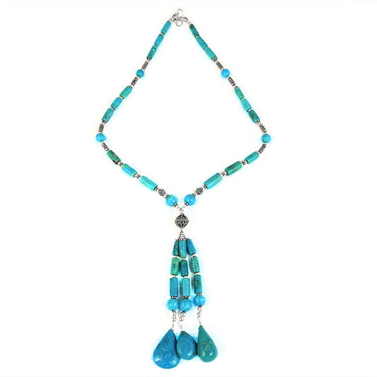 Woman Gift 925 Sterling Silver Natural Turquoise Gemstone Beaded Necklace M5