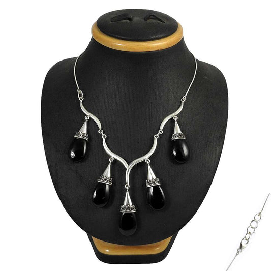 Natural Onyx Gemstone Jewelry 925 Sterling Silver Cluster Necklace For Girls P5