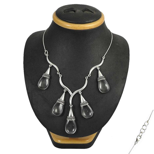 Woman Gift Natural Crystal Gemstone Cluster Necklace 925 Silver Q1