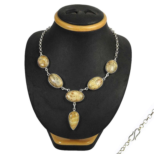 Natural Picture Jasper Gemstone Cluster Ivory Necklace 925 Sterling Silver S5