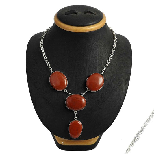Natural Jasper Gemstone Cluster Necklace 925 Sterling Silver Indian Jewelry T5