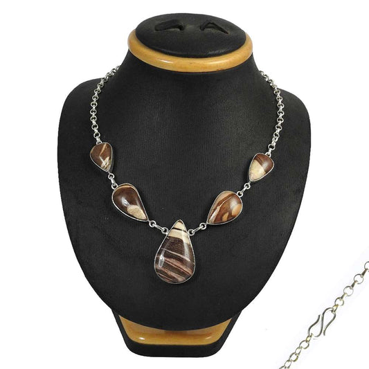 Natural Peanut Wood Gemstone 925 Silver Cluster Boho Necklace For Women U5