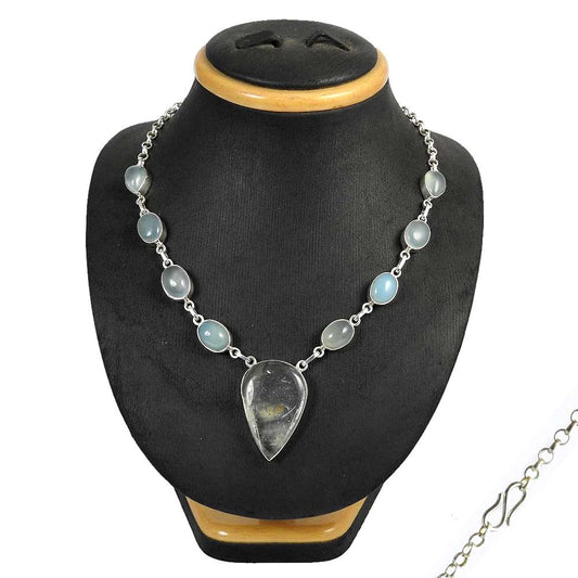 Woman Gift 925 Silver Natural Chalcedony Gemstone Cluster Necklace V5
