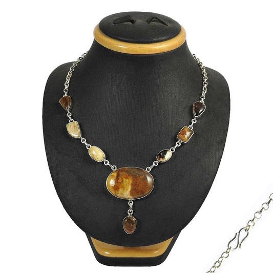 Natural Peanut Wood Gemstone Cluster Necklace 925 Sterling Silver Jewelry W5