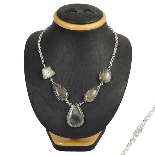 Natural Lodolite Gemstone Cluster Brown Necklace 925 Sterling Silver Jewelry Y5
