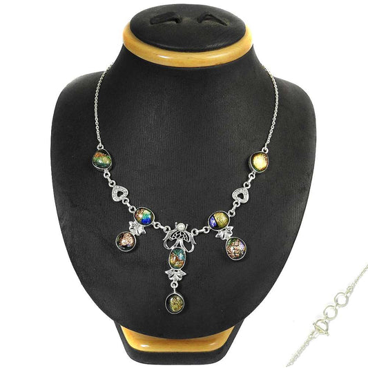 Anniversary Gift For Her Natural Dico Glass Cluster Boho Necklace 925 Silver L17