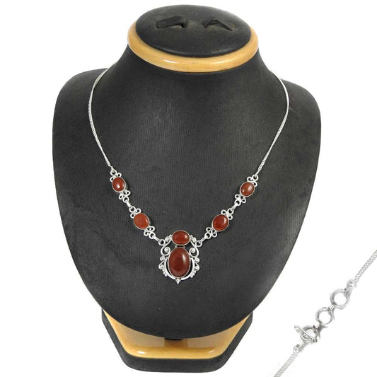 Natural Red Onyx Gemstone Cluster Designer Necklace 925 Silver For Women H29
