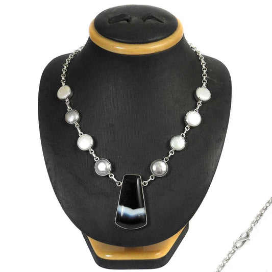 Natural Stripdone Gemstone 925 Silver Cluster Bohemian Necklace For Girls D6