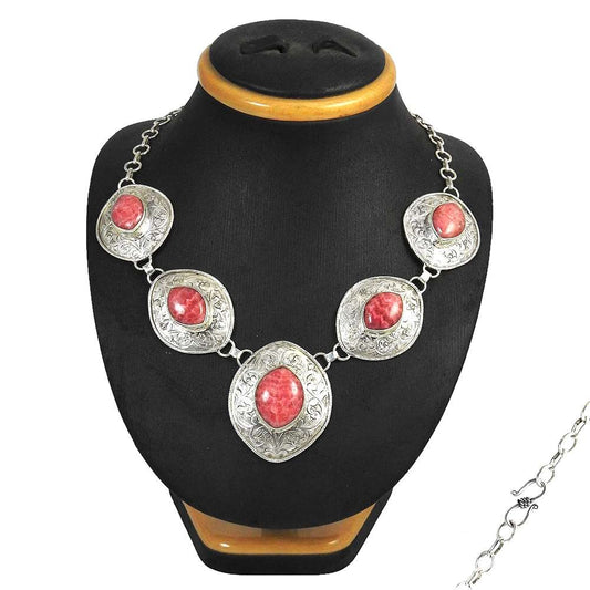 Woman Gift Cluster Artisan Necklace 925 Silver Natural Rhodochrosite I6