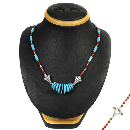 Wedding Gift For Her 925 Silver Natural Coral Gemstone Cluster Boho Necklace M22